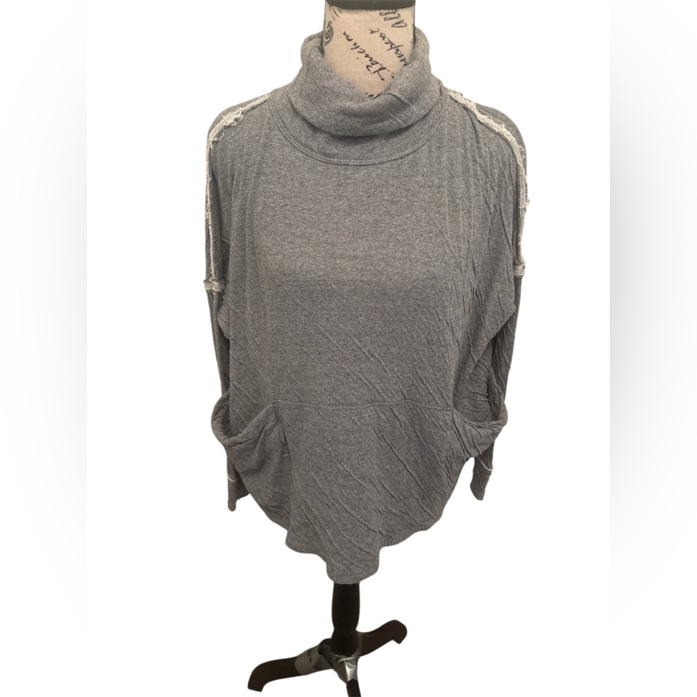 We The Free Gray Cowl Neck Sweater with Lace Accents